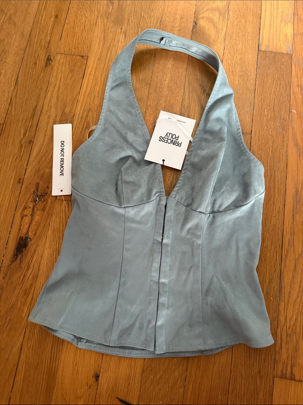 Princess Polly Dalyah Light Sued Blue Halter Top